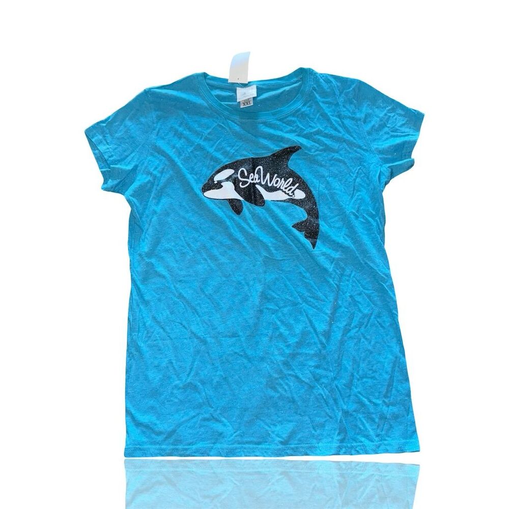 SeaWorld Vintage Orca Whale “Shamu” Glitter Graphic T-Shirt 2XL: NWT Deadstock